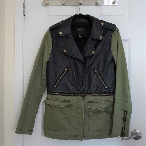 FOREVER 21 Faux Leather Military Zip 2-in-1 Jacket - Picture 2 of 8